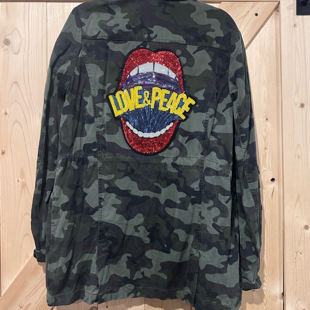 Custom Dear John Camouflage Jacket with sequin Love & Peace Patch